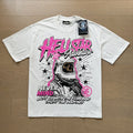 American brand washed distressed letter T-shirt