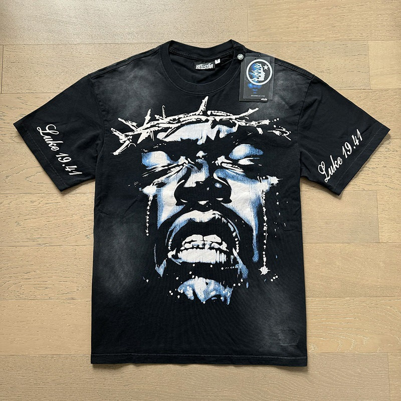 American brand washed distressed letter T-shirt