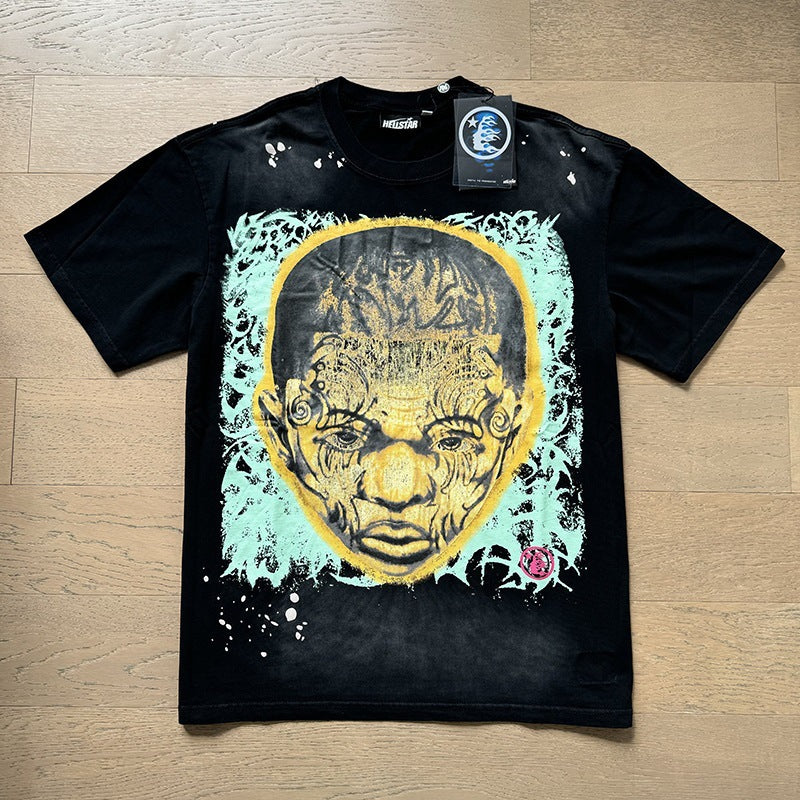 American brand washed distressed letter T-shirt