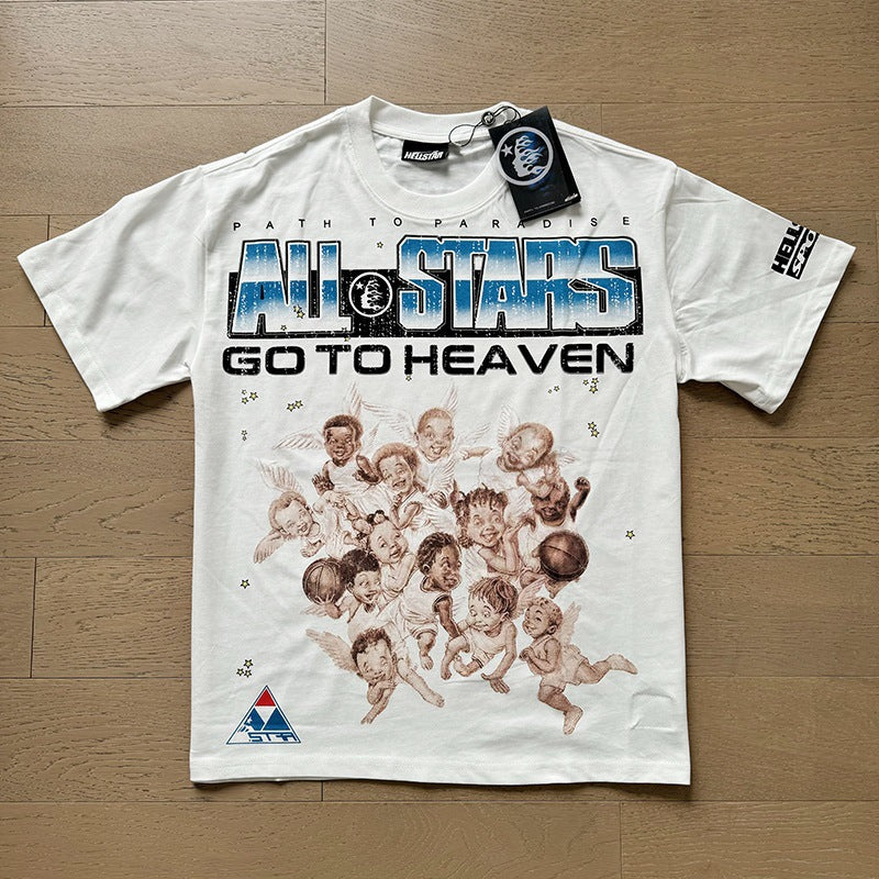 American brand washed distressed letter T-shirt