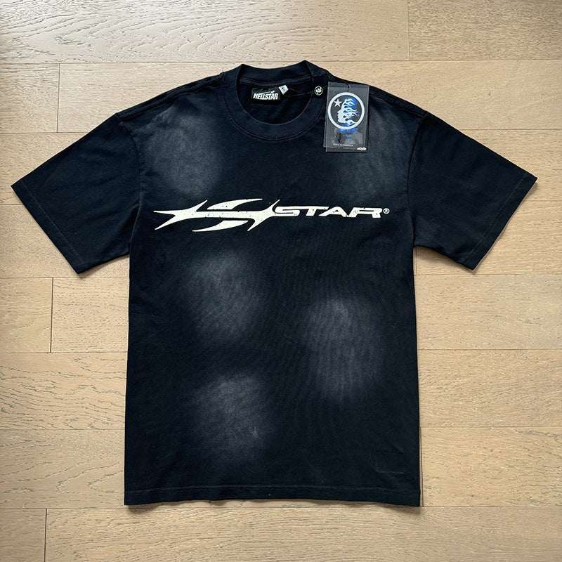 American brand washed distressed letter T-shirt