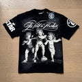 American brand washed distressed letter T-shirt