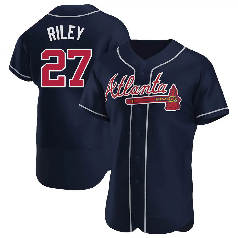 Arlishia A.Braves #27 Austin Riley Player Navy Authentic Alternate Stitched Jerseys