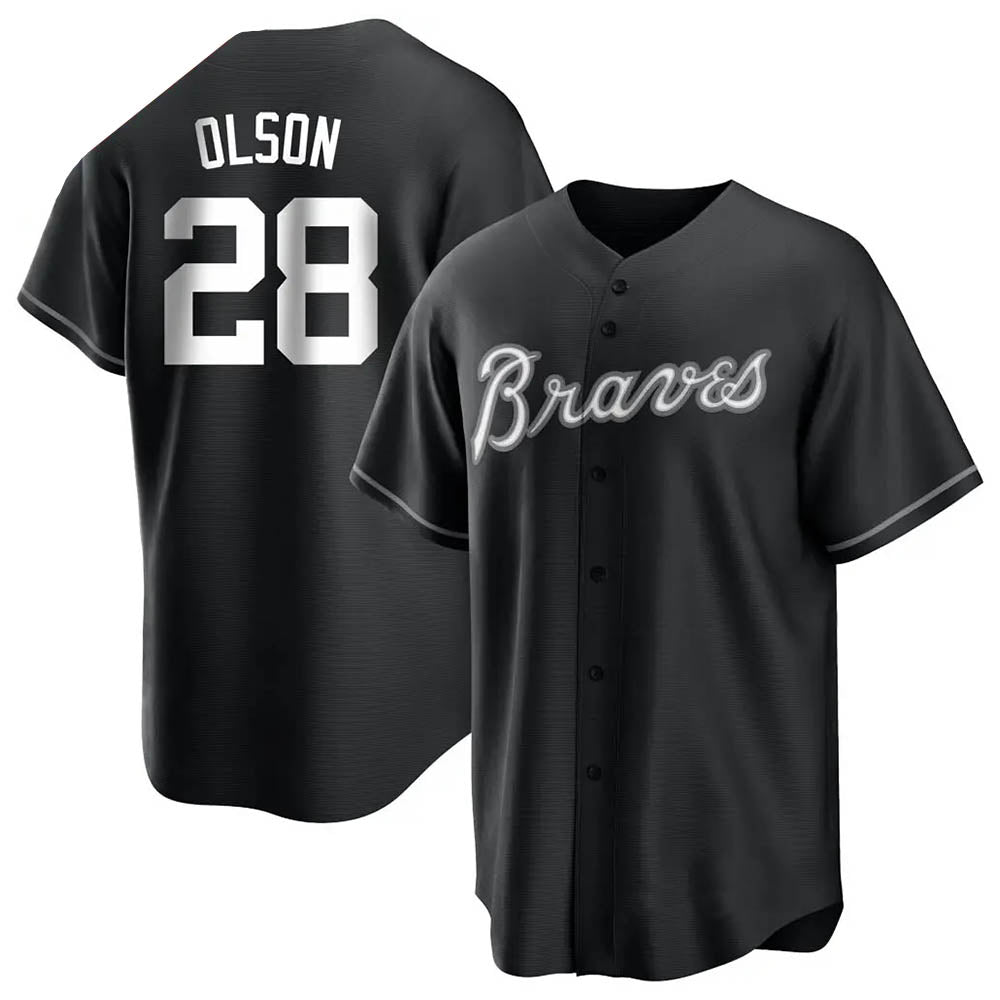 Arlishia A.Braves #28 Matt Olson Player Black&White Replica Stitched Jerseys