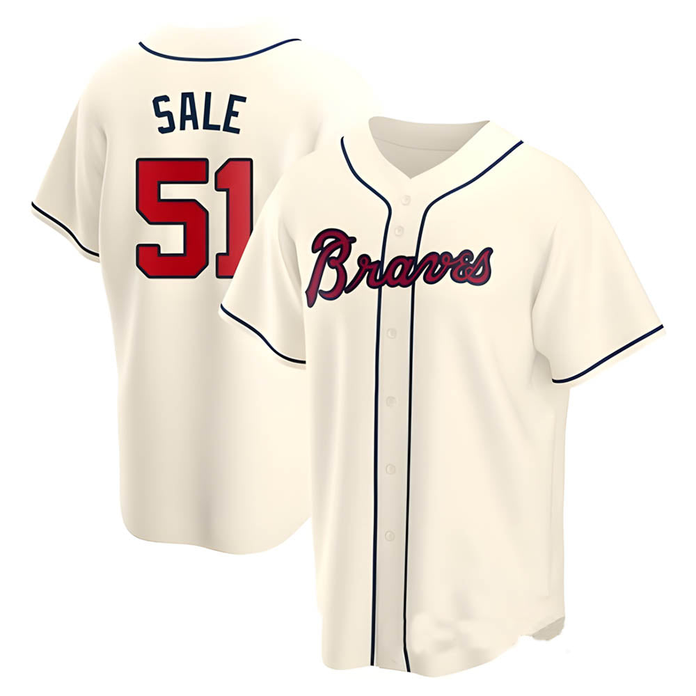 Arlishia A.Braves #51 Chris Sale Player Cream Alternate Replica Stitched Jerseys