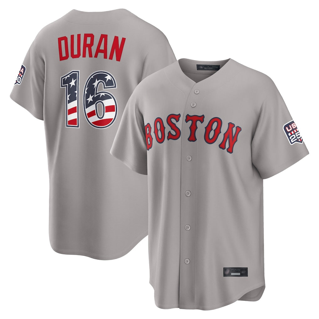 Arlishia B.Red Sox #16 Jarren Duran Player Gray Road USA 250 Fourth of July Home Game Stitched Jerseys