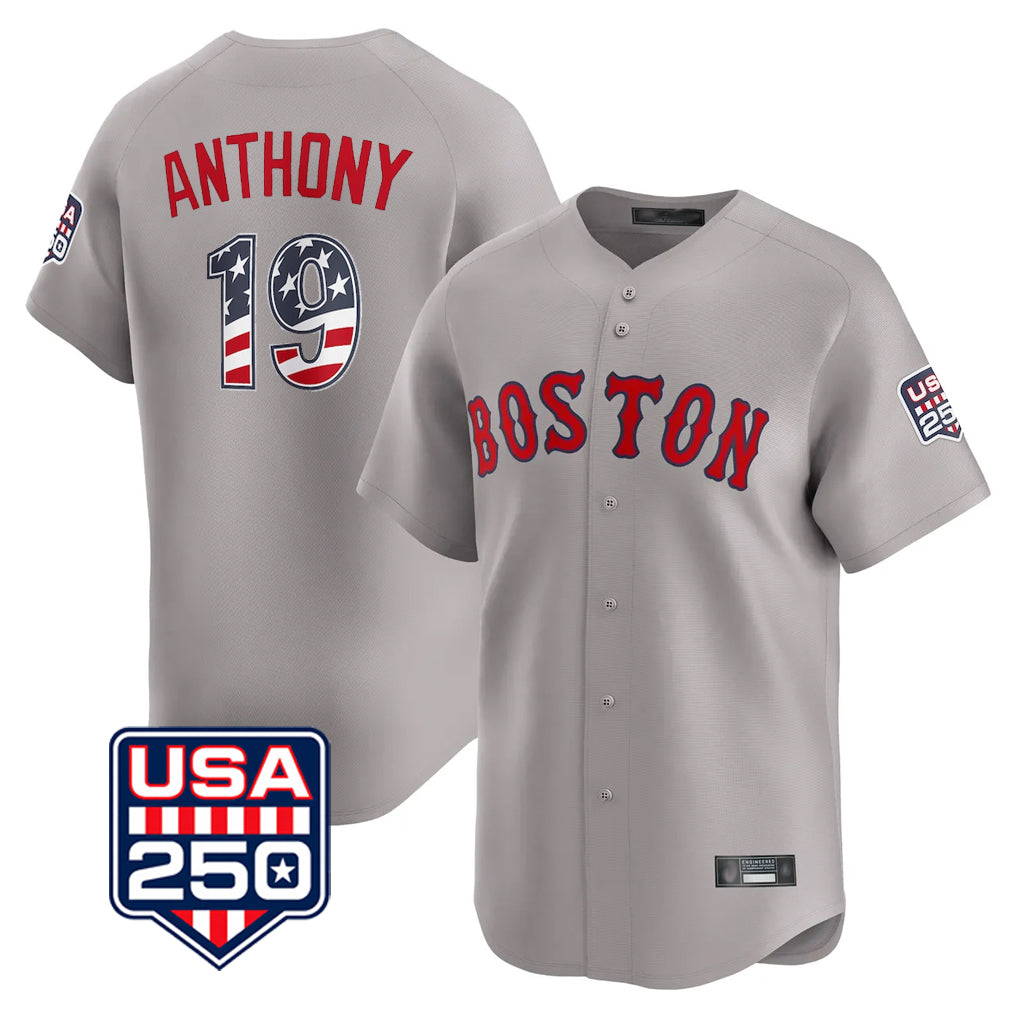Arlishia B.Red Sox #19 Roman Anthony Player Gray Road USA 250 Fourth of July Limited Home Game Stitched Jerseys