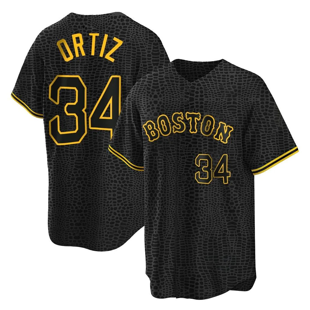 Arlishia B.Red Sox #34 David Ortiz Player Black Snake Skin City Home Game Stitched Jerseys