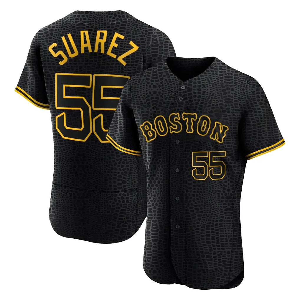 Arlishia B.Red Sox #55 Ranger Su¨¢rez Player Black Snake Skin City Limited Elite Home Stitched Jerseys