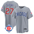 Arlishia C.Cubs #27 Seiya Suzuki Player Gray 150th Anniversary Home Game Stitched Jerseys