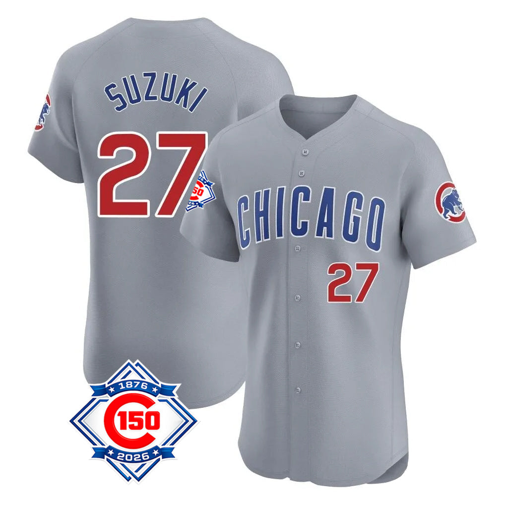 Arlishia C.Cubs #27 Seiya Suzuki Player Gray Road 150th Anniversary Limited Elite Home Stitched Jerseys