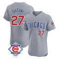 Arlishia C.Cubs #27 Seiya Suzuki Player Gray Road 150th Anniversary Limited Elite Home Stitched Jerseys