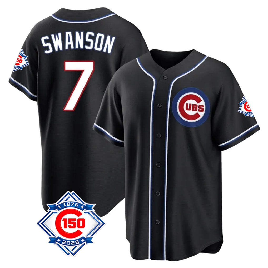 Arlishia C.Cubs #7 Dansby Swanson Player Black Fashion Out 150th Anniversary Game Stitched Jerseys