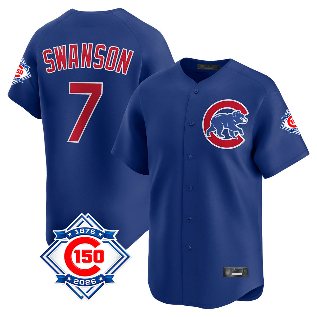 Arlishia C.Cubs #7 Dansby Swanson Player Royal 150th Anniversary Limited Home Stitched Jerseys