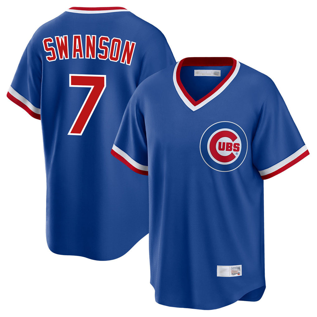 Arlishia C.Cubs #7 Dansby Swanson Player Royal T-shirt Cooperstown Collection Limited Stitched Jerseys