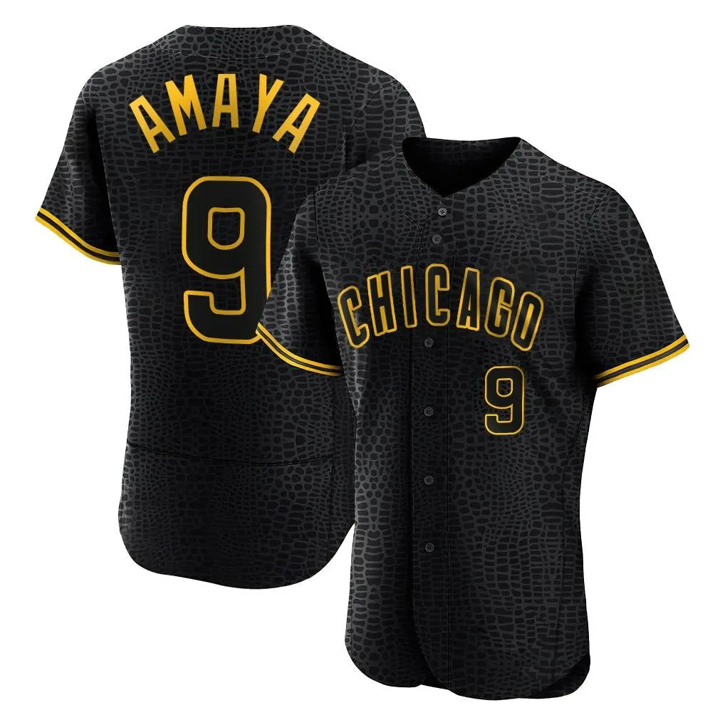 Arlishia C.Cubs #9 Miguel Amaya Player Black Snake Skin City Limited Elite Home Game Stitched Jerseys