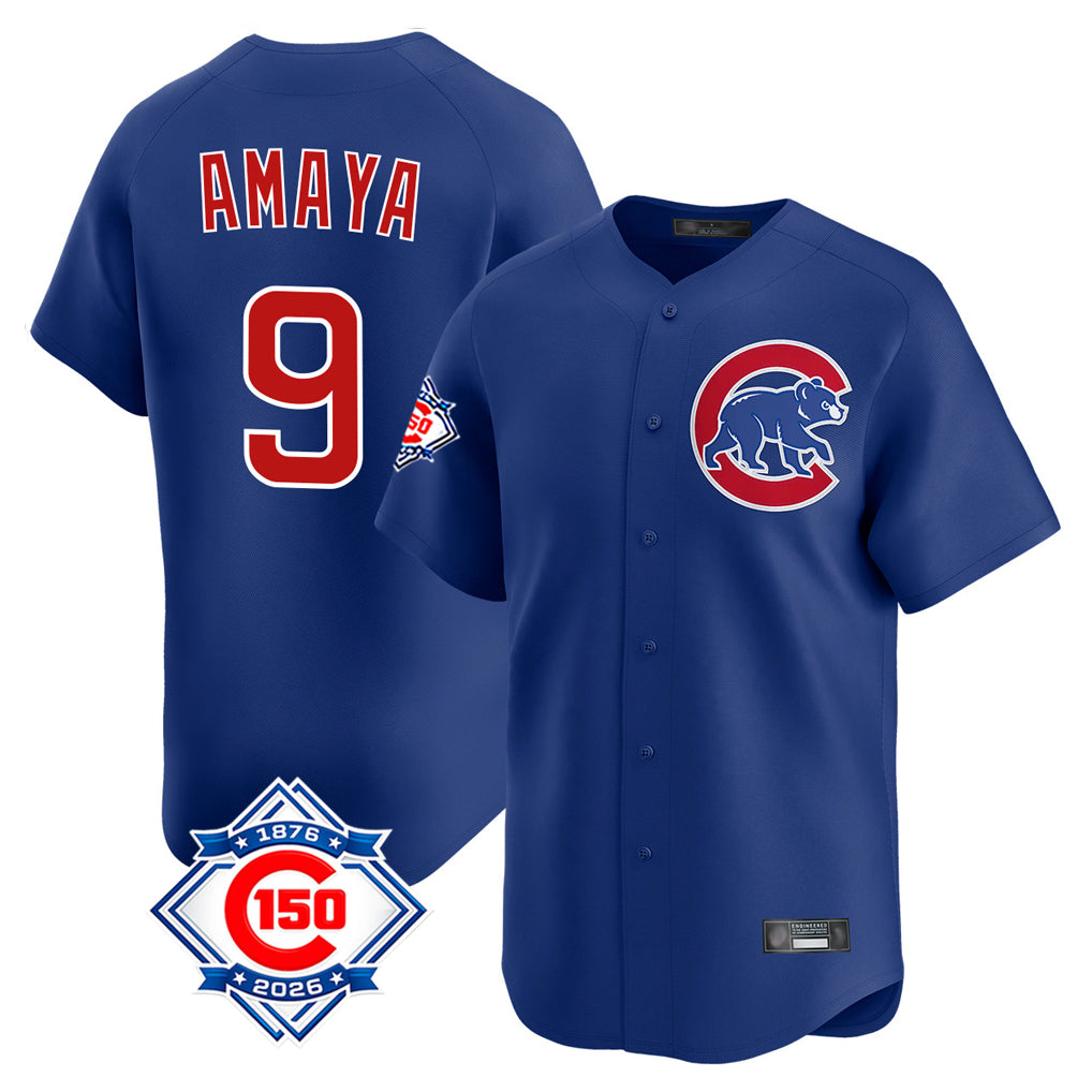 Arlishia C.Cubs #9 Miguel Amaya Player Royal 150th Anniversary Limited Home Stitched Jerseys