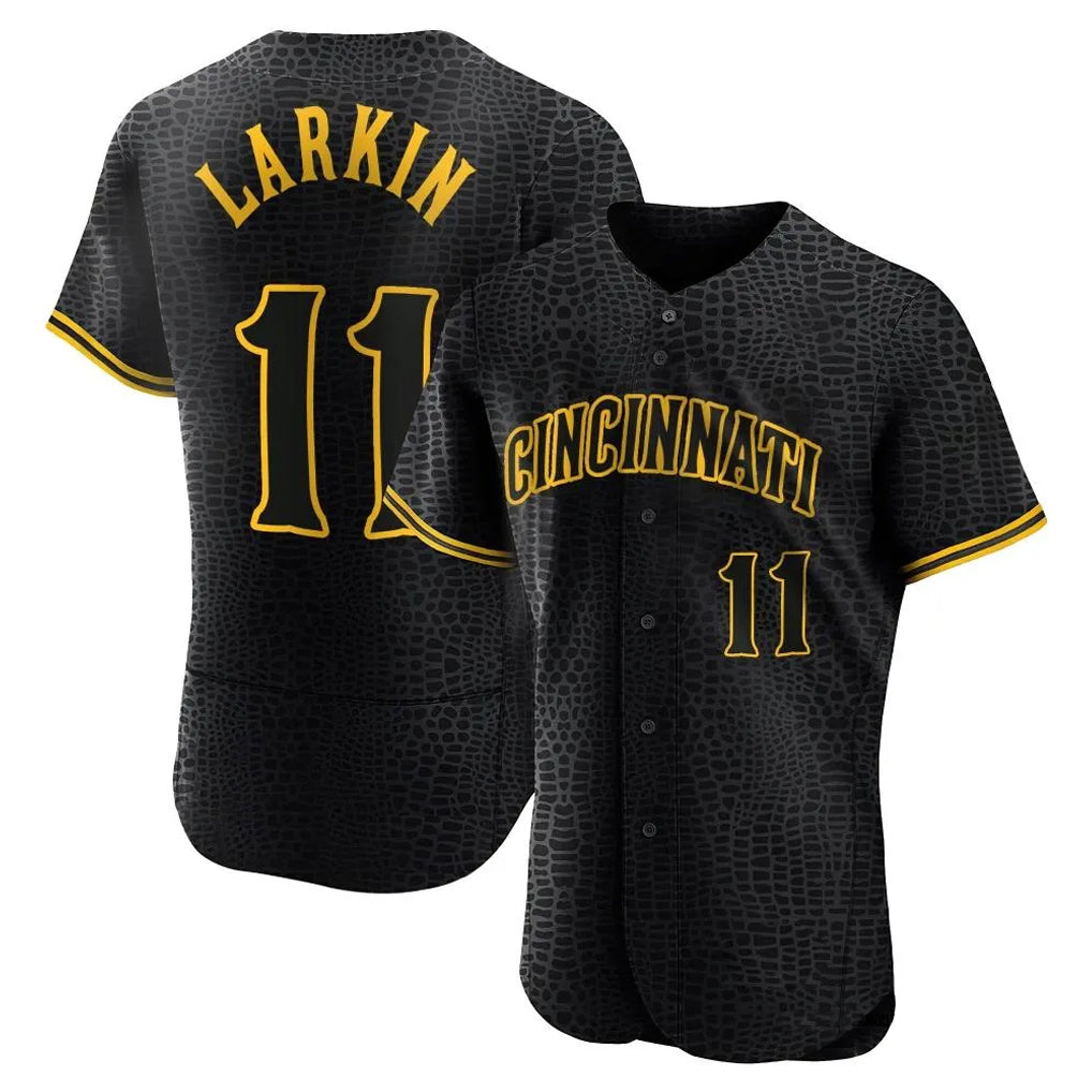 Arlishia C.Reds #11 Barry Larkin Player Black Snake Skin City Limited Elite Home Stitched Jerseys