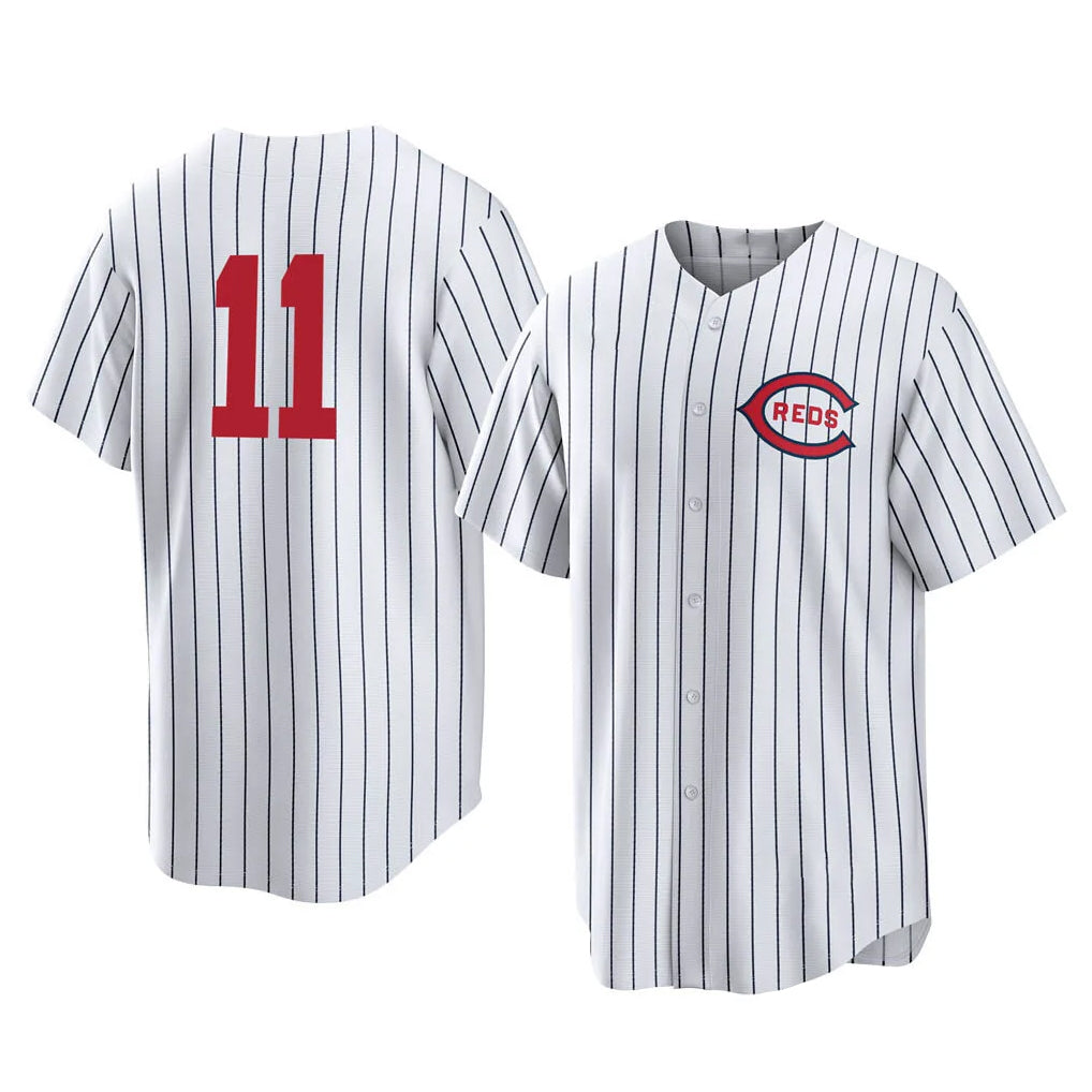 Arlishia C.Reds #11 Barry Larkin Player White Stripe Field of Dreams Game Home Stitched Jerseys