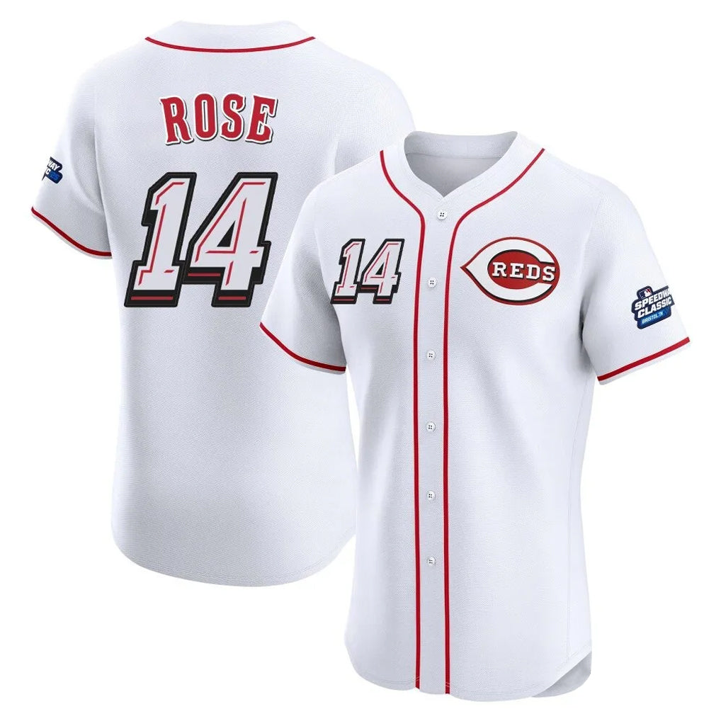 Arlishia C.Reds #14 Pete Rose Player White Speedway Classic Limited Elite Home Stitched Jerseys