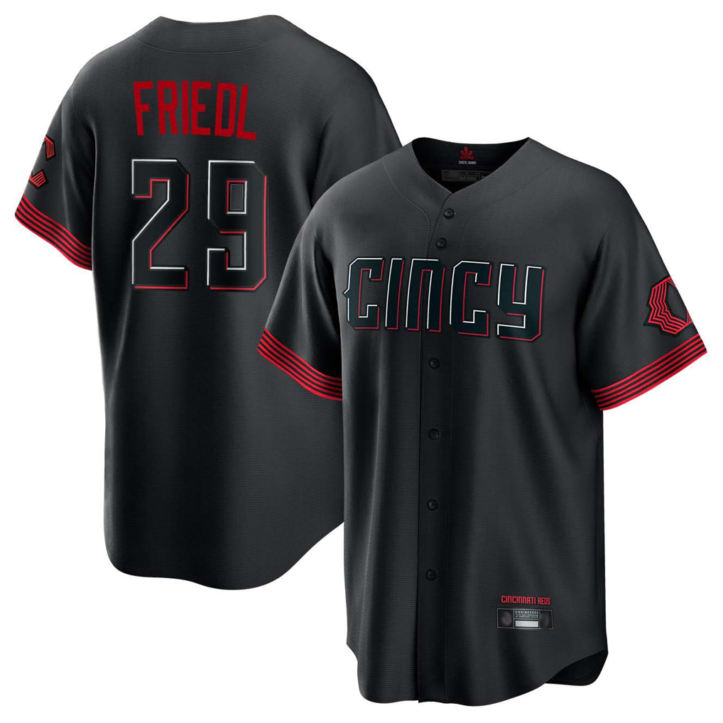 Arlishia C.Reds #29 TJ Friedl Player Black City Connect Home Game Stitched Jerseys