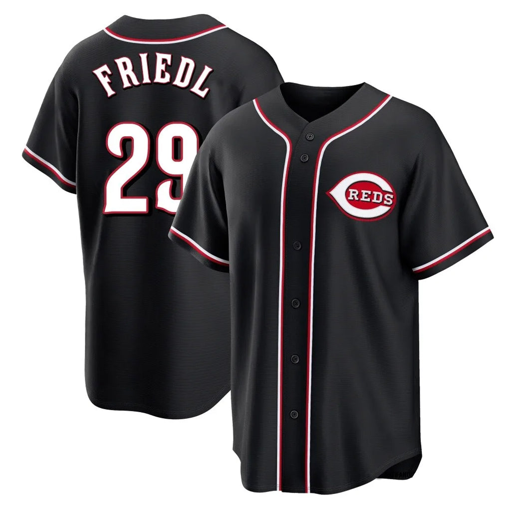 Arlishia C.Reds #29 TJ Friedl Player Black Fashion Out Home Game Stitched Jerseys