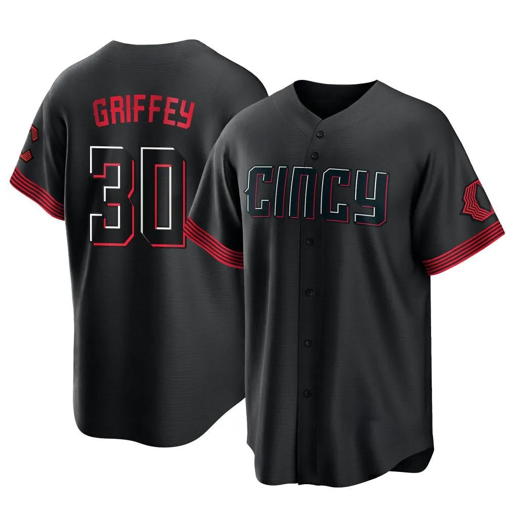 Arlishia C.Reds #30 Ken Griffey Player Black City Connect Home Game Stitched Jerseys