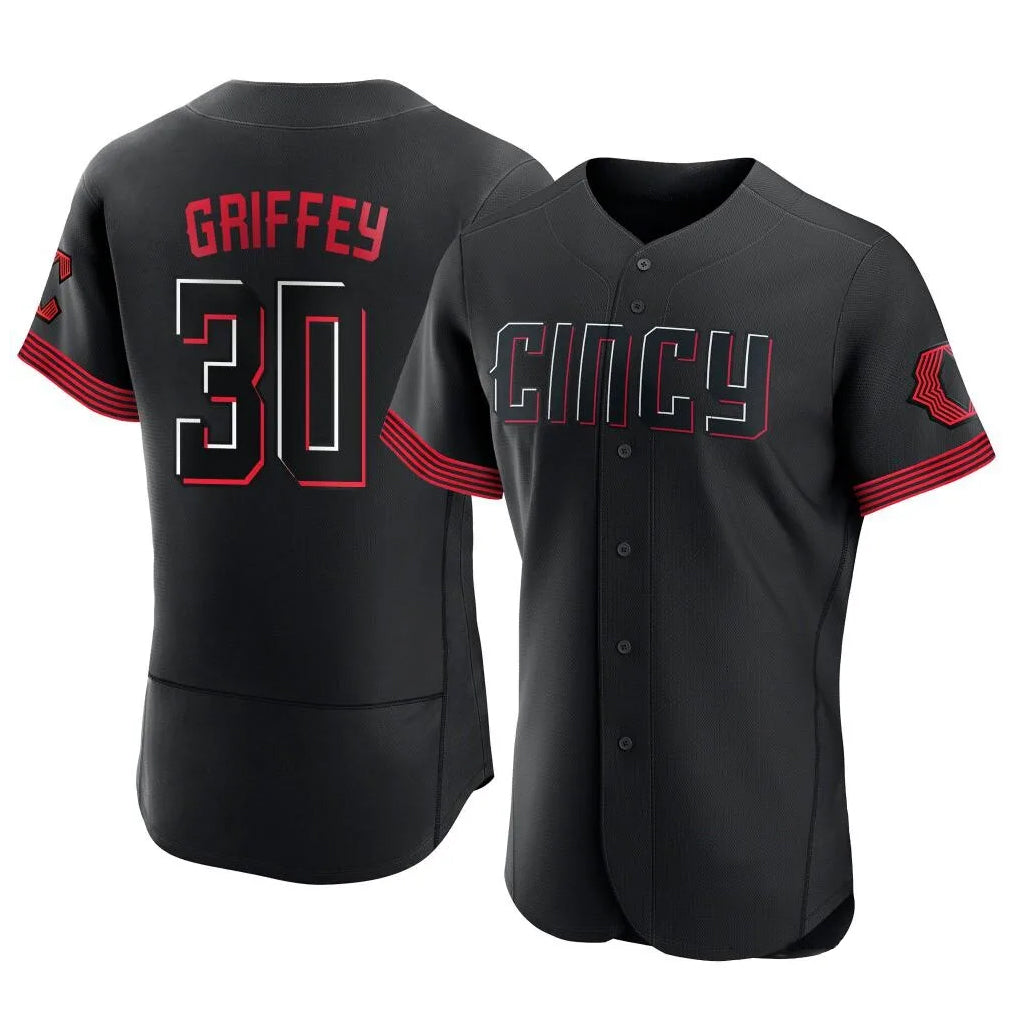 Arlishia C.Reds #30 Ken Griffey Player Black City Connect Limited Elite Home Stitched Jerseys
