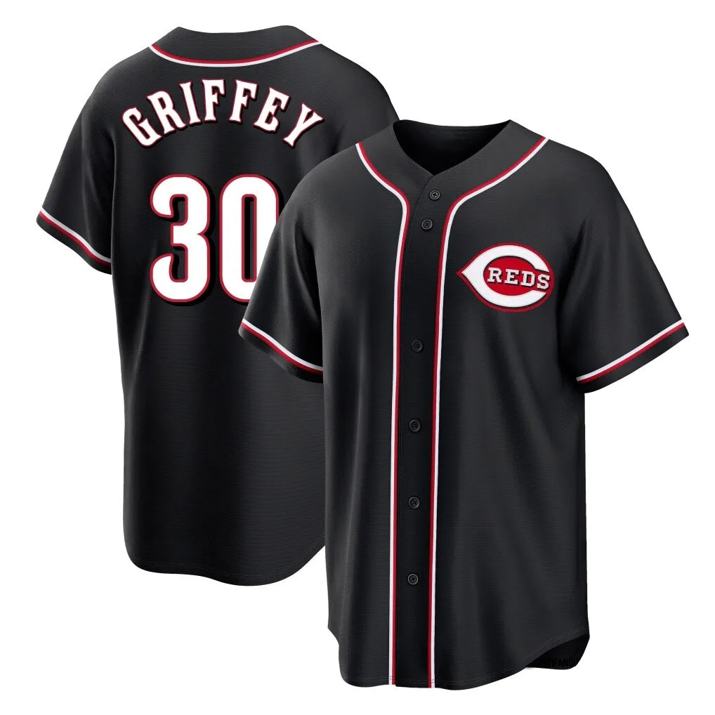 Arlishia C.Reds #30 Ken Griffey Player Black Fashion Out Home Game Stitched Jerseys