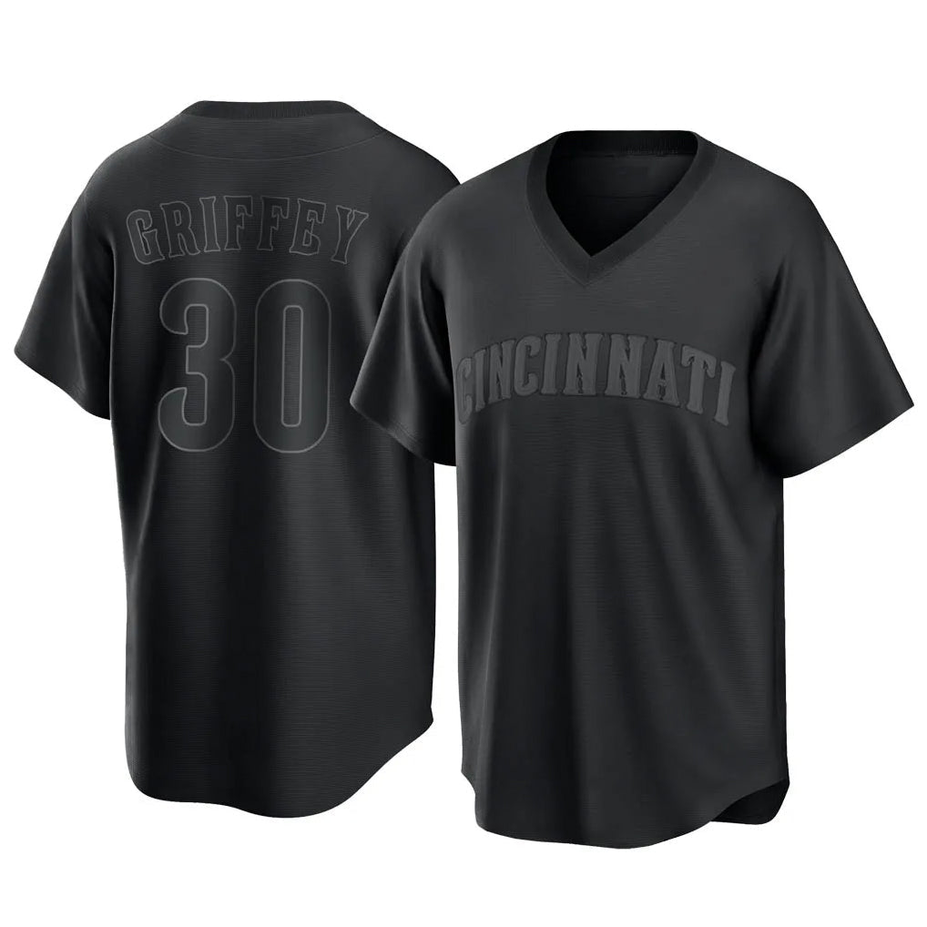 Arlishia C.Reds #30 Ken Griffey Player Black T-shirt Game Home Stitched Jerseys