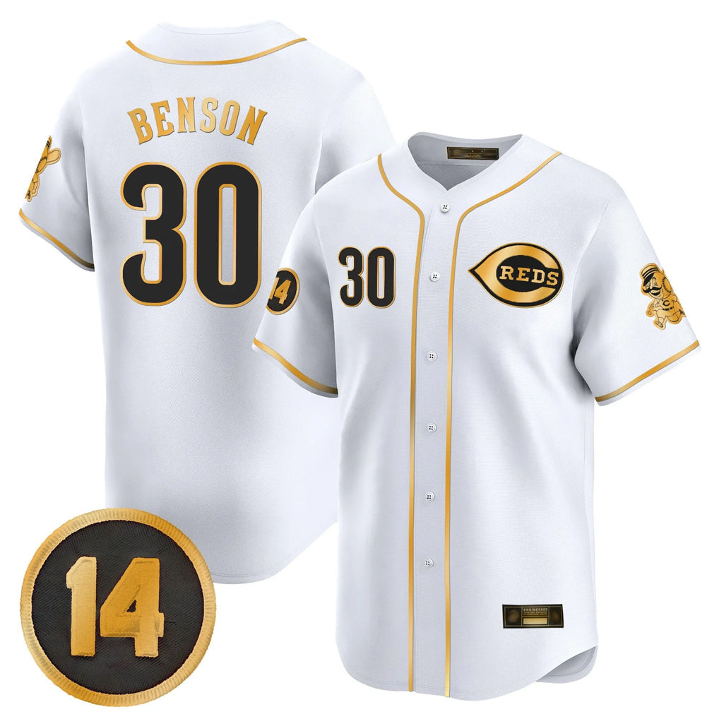 Arlishia C.Reds #30 Ken Griffey Player White-Gold Vapor Premier Limited Home Stitched Jerseys