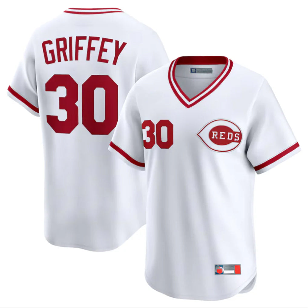 Arlishia C.Reds #30 Ken Griffey Player White Cooperstown Collection Limited T-shirt Home Stitched Jerseys
