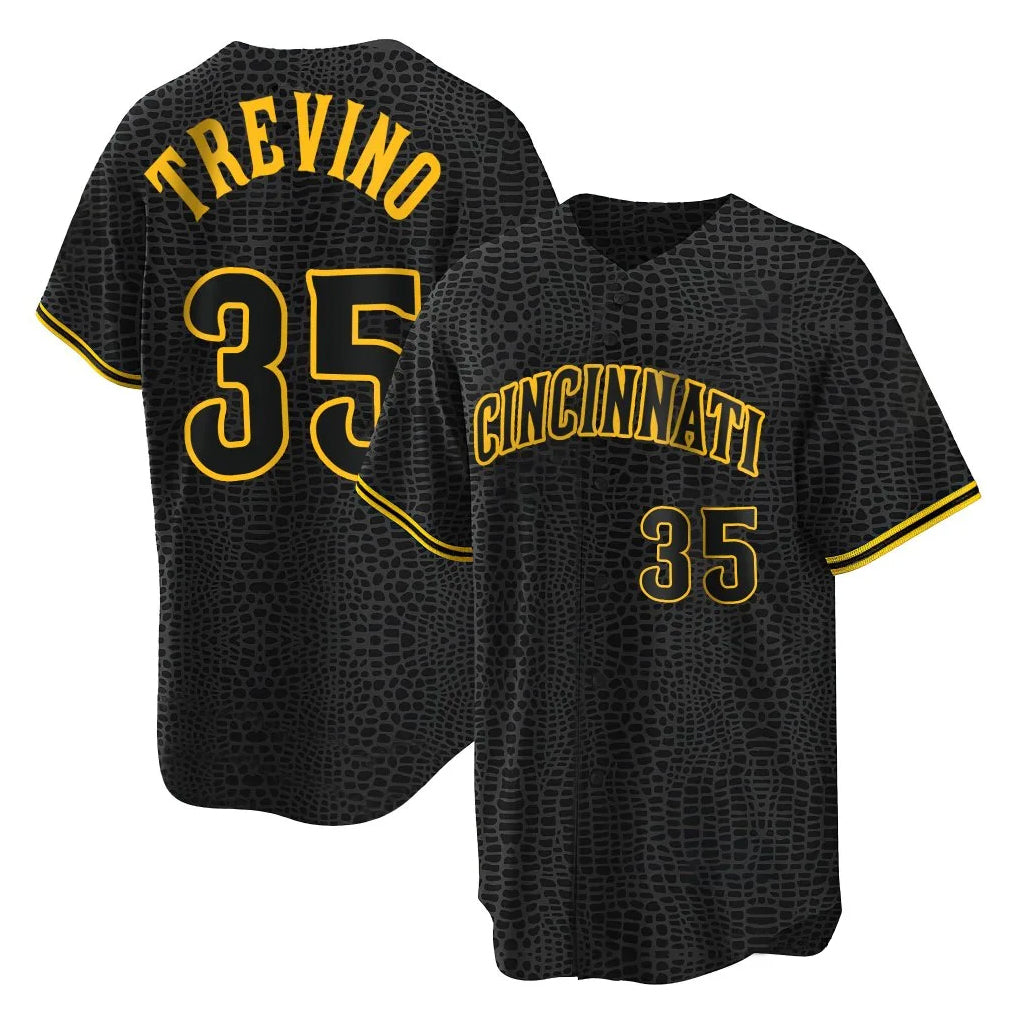 Arlishia C.Reds #35 Jose Trevino Player Black Snake Skin City Home Stitched Jerseys