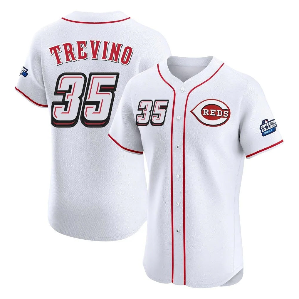 Arlishia C.Reds #35 Jose Trevino Player White Speedway Classic Limited Elite Home Stitched Jerseys