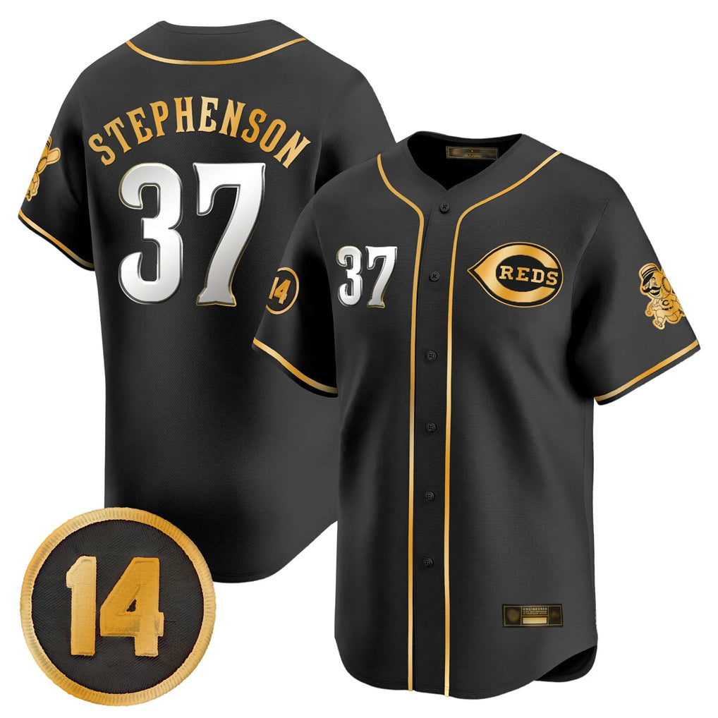 Arlishia C.Reds #37 Tyler Stephenson Player Black-Gold Vapor Premier Limited Home Stitched Jerseys