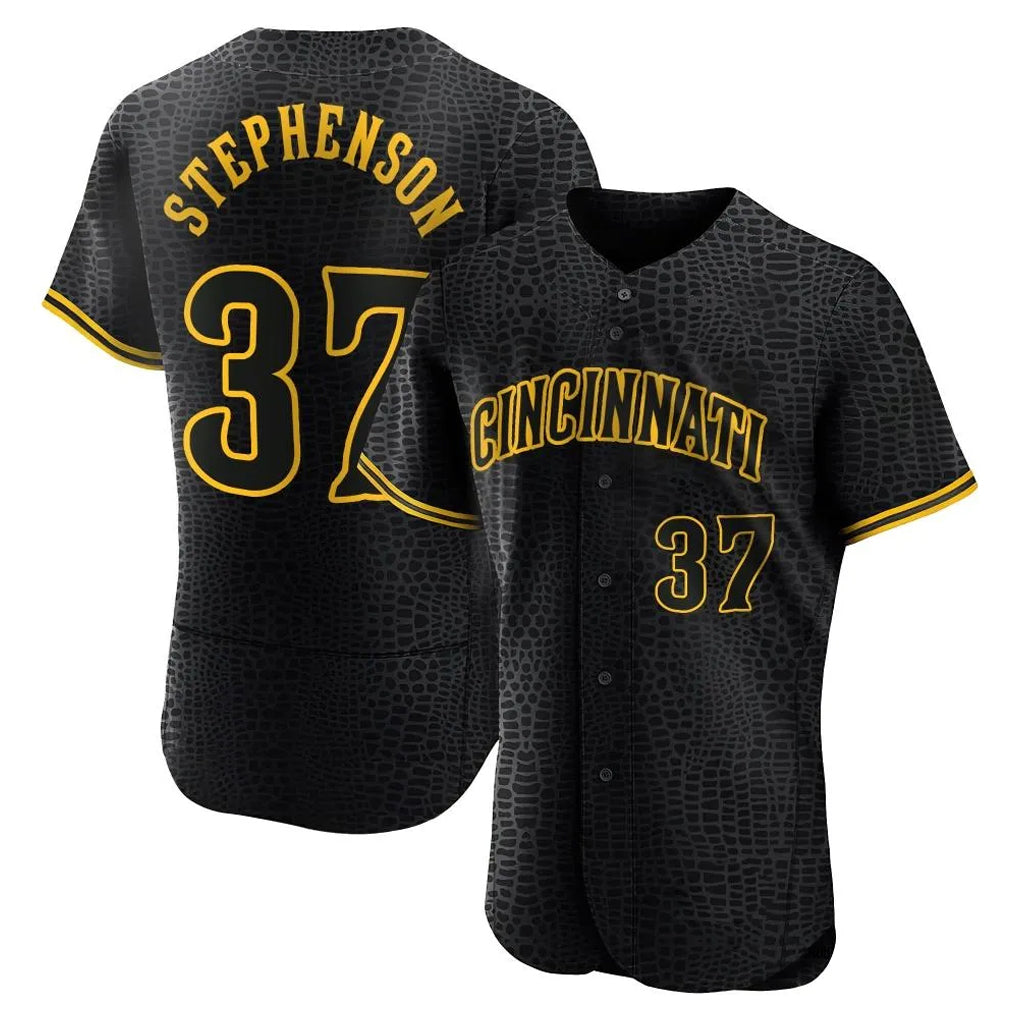 Arlishia C.Reds #37 Tyler Stephenson Player Black Snake Skin City Limited Elite Home Stitched Jerseys