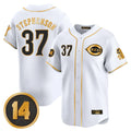 Arlishia C.Reds #37 Tyler Stephenson Player White-Gold Vapor Premier Limited Home Stitched Jerseys