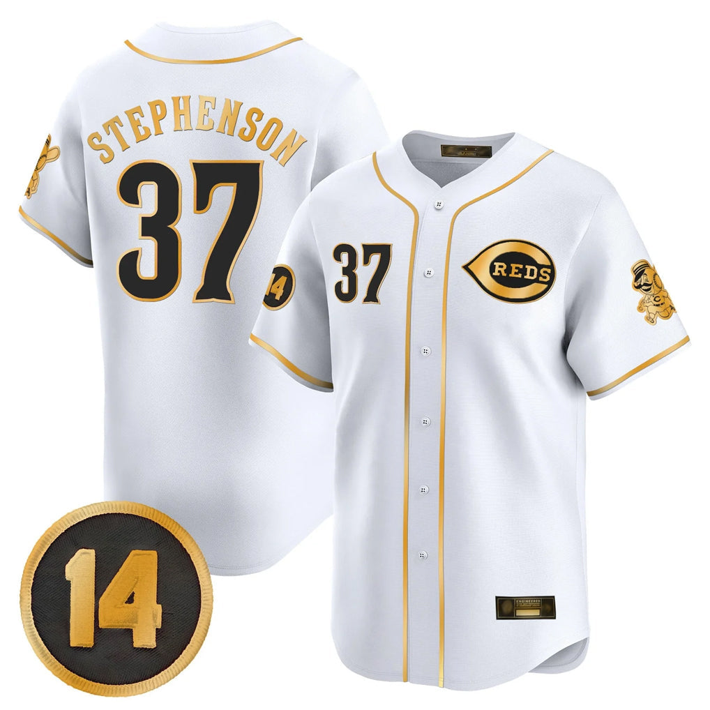 Arlishia C.Reds #37 Tyler Stephenson Player White-Gold Vapor Premier Limited Home Stitched Jerseys
