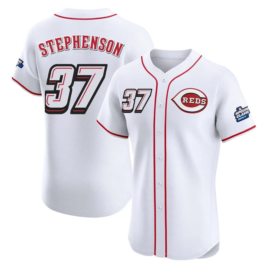 Arlishia C.Reds #37 Tyler Stephenson Player White Speedway Classic Limited Elite Home Stitched Jerseys