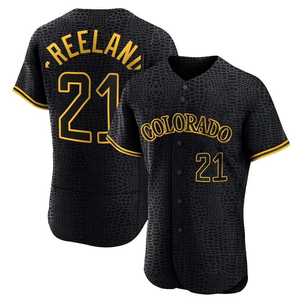 Arlishia C.Rockies #21 Kyle Freeland Player Black Snake Skin City Limited Elite Home Stitched Jerseys