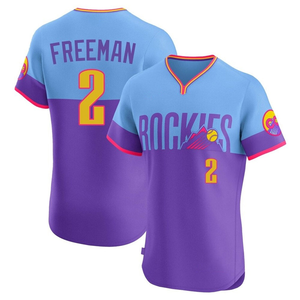 Arlishia C.Rockies #2 Tyler Freeman Player Purple-Light Blue City Connect Limited Elite Home T-shirt Stitched Jerseys