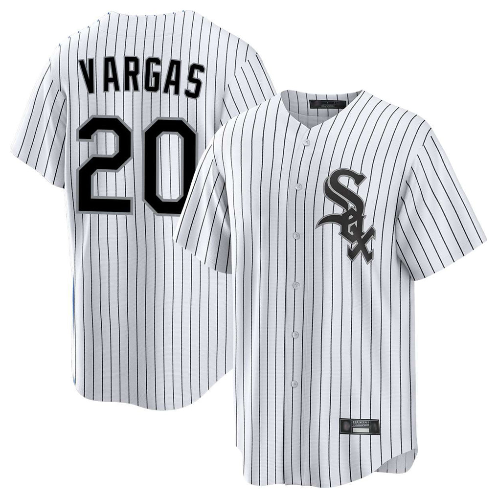 Arlishia C.White Sox #20 Miguel Vargas Player White Stripe Home Game Stitched Jerseys