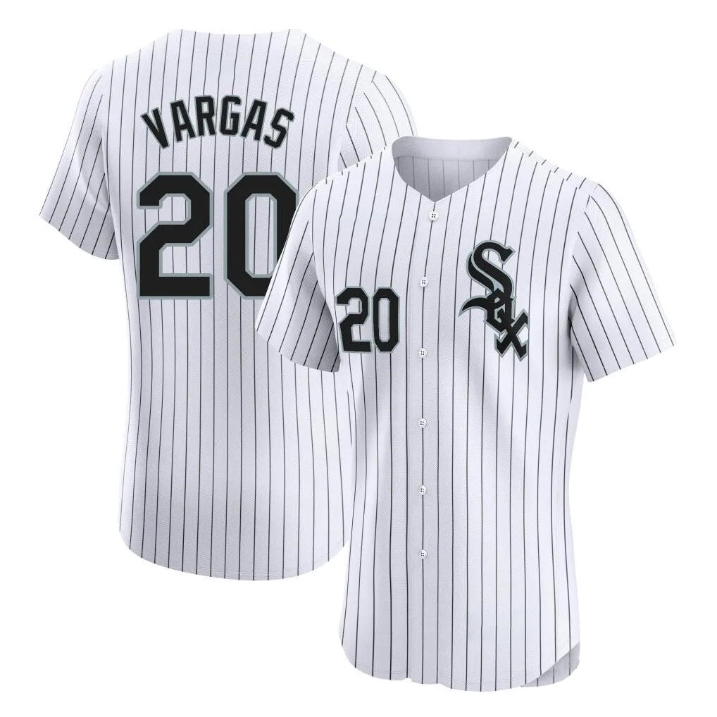 Arlishia C.White Sox #20 Miguel Vargas Player White Stripe Limited Elite Home Stitched Jerseys