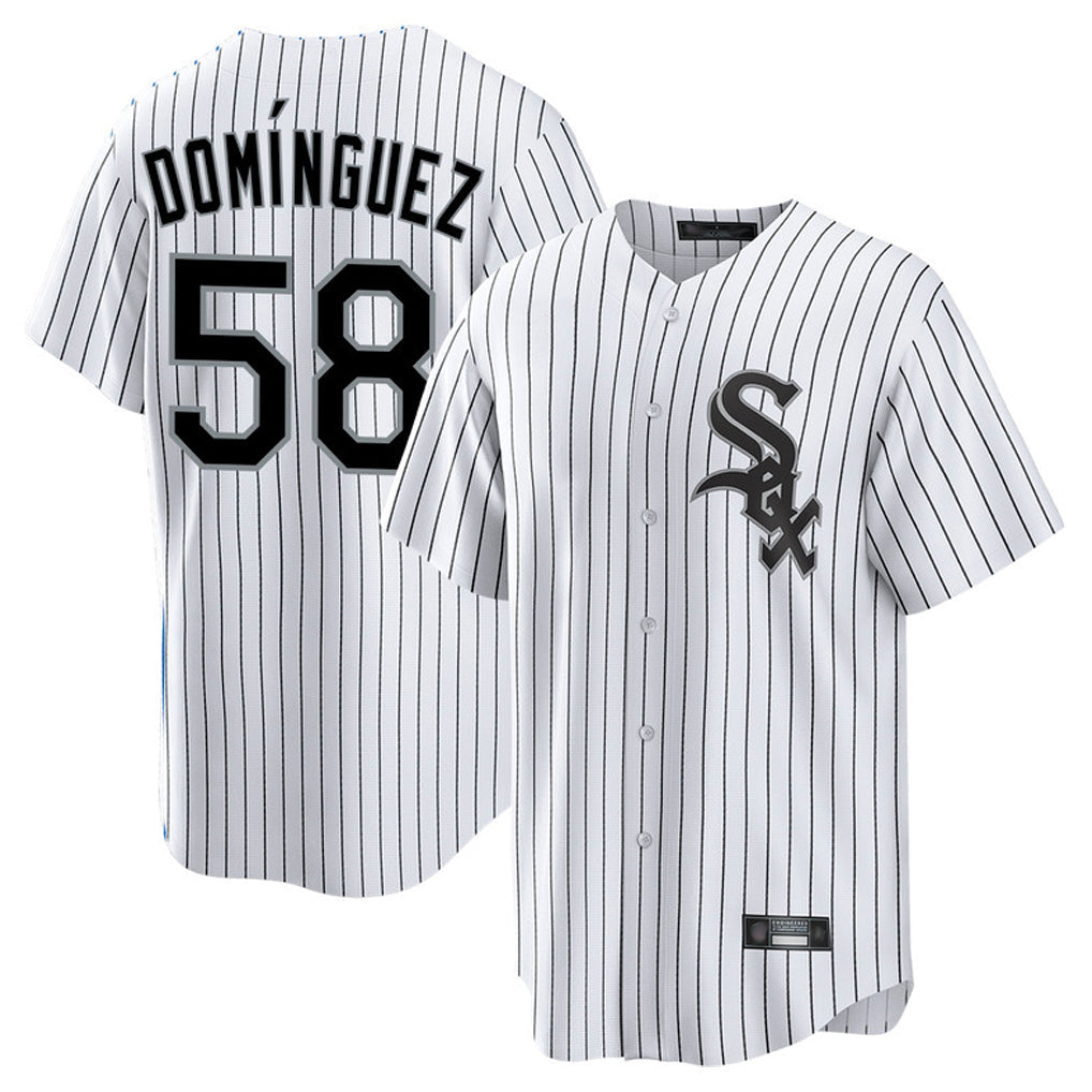 Arlishia C.White Sox #58 Seranthony Dom¨ªnguez Player White Stripe Home Game Stitched Jerseys