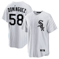 Arlishia C.White Sox #58 Seranthony Dom¨ªnguez Player White Stripe Home Game Stitched Jerseys