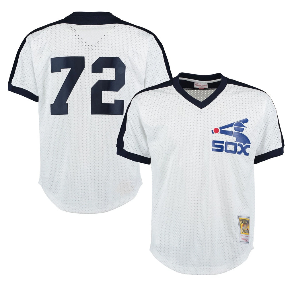 Arlishia C.White Sox #72 Carlton Fisk Player White Mitchell & Ness Cooperstown Collection Mesh Game Stitched Jerseys