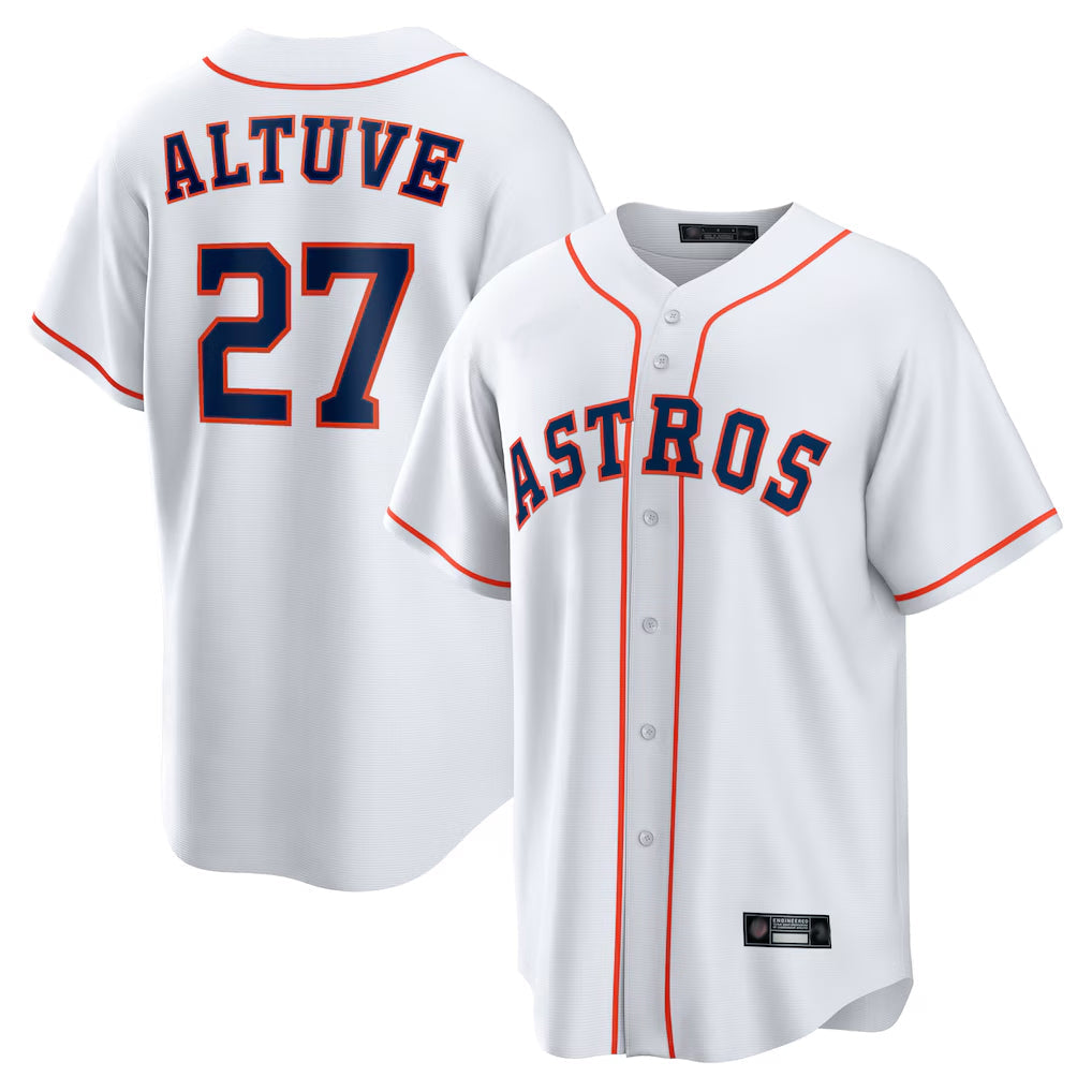 Arlishia H.Astros #27 Jose Altuve Player White Home Game Stitched Jerseys