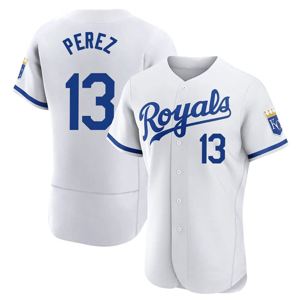 Arlishia KC.Royals #13 Salvador Perez Player White Limited Elite Home Game Stitched Jerseys