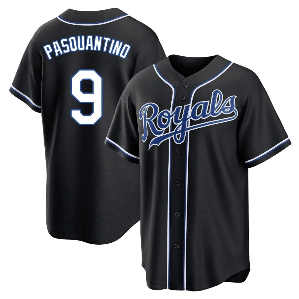 Arlishia KC.Royals #9 Vinnie Pasquantino Player Black Carbon Fashion Home Game Stitched Jerseys