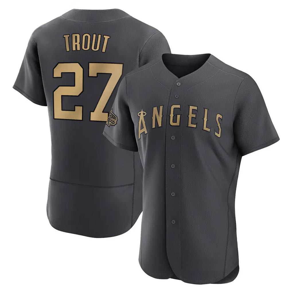 Arlishia LA.Angels #27 Mike Trout Player Charcoal Game All-Star Stitched Jerseys